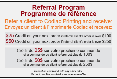 Codiac Printing Inc. referral promo